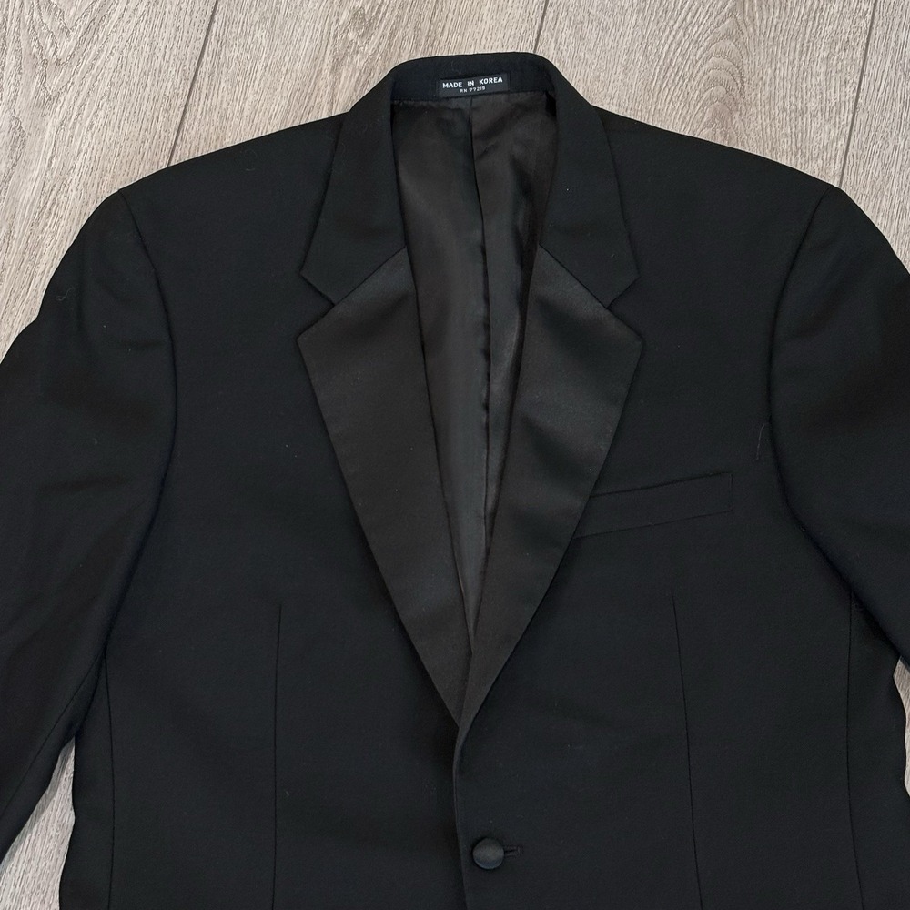 Versini Tuxedo Suit Jacket Mens 40R Black Wool Satin Dressy 1 Button Formal - Picture 2 of 9